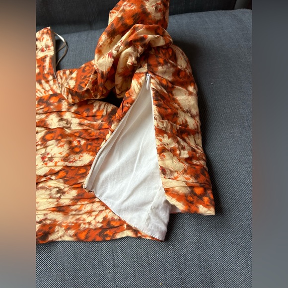 NWOT Zara Printed Drape Crop Top Square Neck Orange Floral Sz small. - Picture 2 of 6